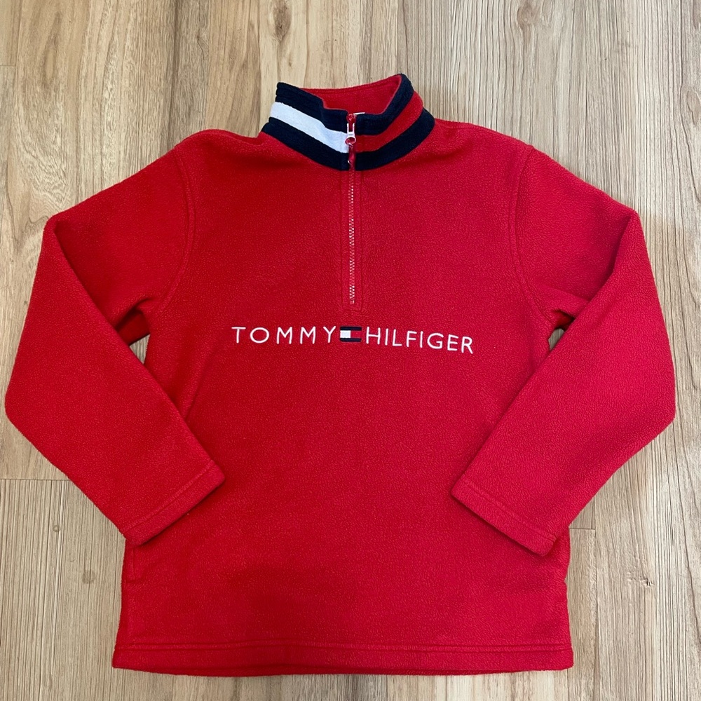 Vintage 90s Tommy Hilfiger Bold Red Quarter Zip Fleece